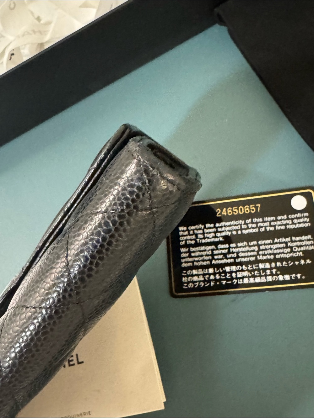 CHANEL Black Quilted Caviar Leather Wallet with Gold CC Lock - Picture 6 of 13